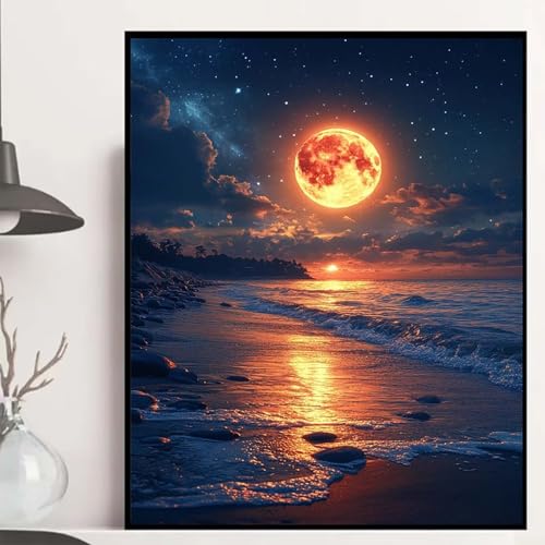 Mond Diamond Painting 40x30cm, Strand Diamond Painting Erwachsene Anfänger 5D DIY Runder Vollbohrer Diamanten Malerei Mosaik Bastelset Erwachsene für Zimmer Deko, Geschenke für Frauen -hjw2508E4 Mond Diamond Painting 40x30cm, Strand Diamond Painting Erwachsene Anfänger 5D DIY Runder Vollbohrer Diamanten Malerei Mosaik Bastelset Erwachsene für Zimmer Deko, Geschenke für Frauen -hjw2508E4 von HENJGWEG