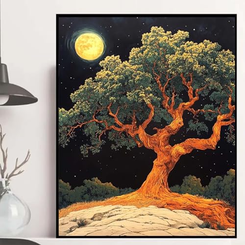 Mond Diamond Painting 60x80cm, Baum Diamond Painting Erwachsene Anfänger 5D DIY Runder Vollbohrer Diamanten Malerei Mosaik Bastelset Erwachsene für Zimmer Deko, Geschenke für Frauen -hjw2508663U4 von HENJGWEG