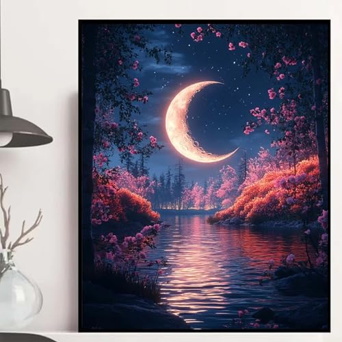 Mond Diamond Painting 90x120cm, Landschaft Diamond Painting Erwachsene Anfänger 5D DIY Runder Vollbohrer Diamanten Malerei Mosaik Bastelset Erwachsene für Zimmer Deko, Geschenke für Frauen -hjw25087E Mond Diamond Painting 90x120cm, Landschaft Diamond Painting Erwachsene Anfänger 5D DIY Runder Vollbohrer Diamanten Malerei Mosaik Bastelset Erwachsene für Zimmer Deko, Geschenke für Frauen -hjw25087E von HENJGWEG