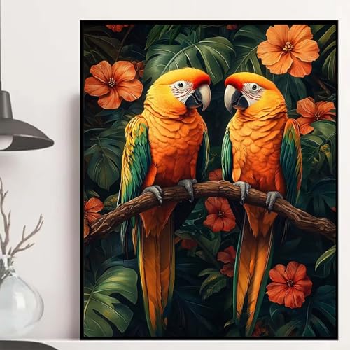 Papagei Diamond Painting 60x80cm, Blumen Diamond Painting Erwachsene Anfänger 5D DIY Runder Vollbohrer Diamanten Malerei Mosaik Bastelset Erwachsene für Zimmer Deko, Geschenke für Frauen -hjw2508G2 von HENJGWEG