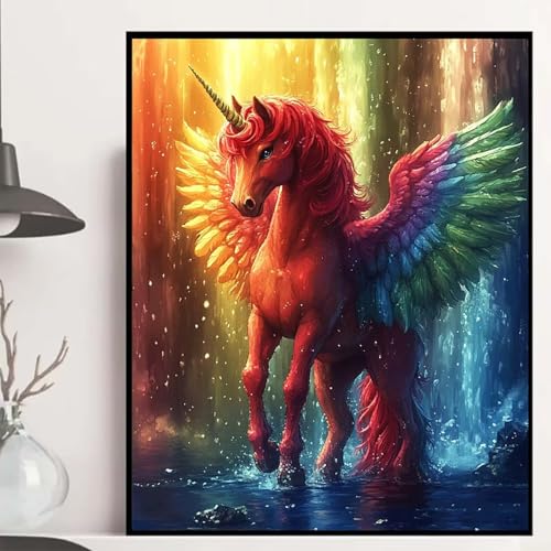 Pegasus Diamond Painting 100x135cm, Regenbogen Diamond Painting Erwachsene Anfänger 5D DIY Runder Vollbohrer Diamanten Malerei Mosaik Bastelset Erwachsene für Zimmer Deko, Geschenke -hjw250889OL7 von HENJGWEG