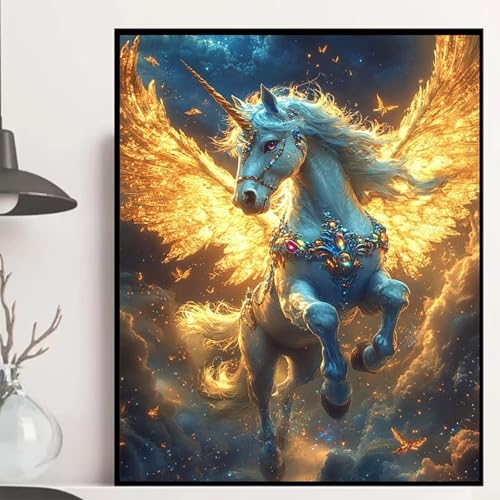 Pegasus Diamond Painting 90x120 cm, Tier Diamond Painting Erwachsene Anfänger 5D DIY Runder Vollbohrer Diamanten Malerei Mosaik Bastelset Erwachsene für Zimmer Deko, Geschenke für Frauen -hjw250840 von HENJGWEG