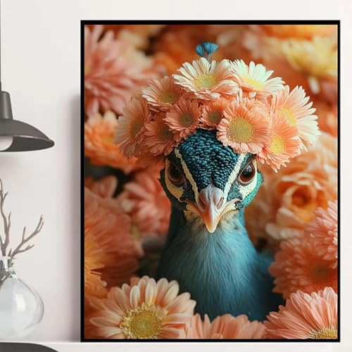 Pfau Diamond Painting 90x120 cm, Blumen Diamond Painting Erwachsene Anfänger 5D DIY Runder Vollbohrer Diamanten Malerei Mosaik Bastelset Erwachsene für Zimmer Deko, Geschenke für Frauen -hjw25086C von HENJGWEG