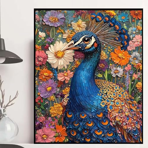 Pfau Diamond Painting 90x120cm, Tier Diamond Painting Erwachsene Anfänger 5D DIY Runder Vollbohrer Diamanten Malerei Mosaik Bastelset Erwachsene für Zimmer Deko, Geschenke für Frauen -hjw2508ZV von HENJGWEG