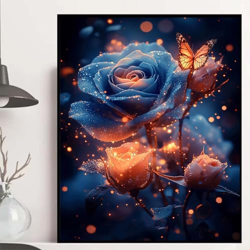 Rose Diamond Painting 80x60cm, Schmetterling Diamond Painting Erwachsene Anfänger 5D DIY Runder Vollbohrer Diamanten Malerei Mosaik Bastelset Erwachsene für Zimmer Deko, Geschenke -hjw2508HS3J8 von HENJGWEG