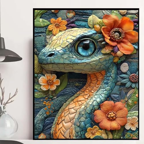 Schlange Diamond Painting 90x120 cm, Blumen Diamond Painting Erwachsene Anfänger 5D DIY Runder Vollbohrer Diamanten Malerei Mosaik Bastelset Erwachsene für Zimmer Deko, Geschenke für Frauen -hjw250886 von HENJGWEG