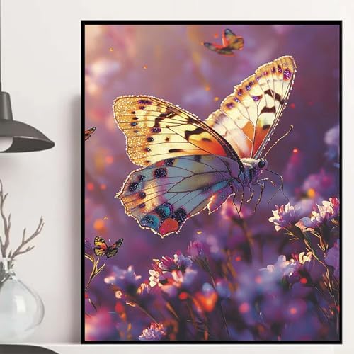 Schmetterling Diamond Painting 120x90cm, Blumen Diamond Painting Erwachsene Anfänger 5D DIY Runder Vollbohrer Diamanten Malerei Mosaik Bastelset Erwachsene für Zimmer Deko, Geschenke -hjw2508Z1 von HENJGWEG