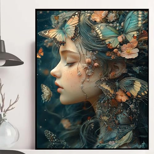 Schmetterling Diamond Painting 120x90cm, Frau Diamond Painting Erwachsene Anfänger 5D DIY Runder Vollbohrer Diamanten Malerei Mosaik Bastelset Erwachsene für Zimmer Deko, Geschenke -hjw25084U269 von HENJGWEG