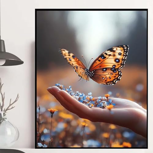 Schmetterling Diamond Painting 50x40cm, Blumen Diamond Painting Erwachsene Anfänger 5D DIY Runder Vollbohrer Diamanten Malerei Mosaik Bastelset Erwachsene für Zimmer Deko, Geschenke -hjw2508VOKP6 von HENJGWEG