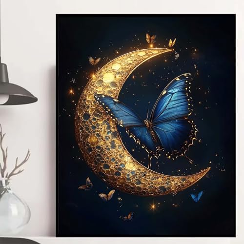 Schmetterling Diamond Painting 50x70 cm, Mond Diamond Painting Erwachsene Anfänger 5D DIY Runder Vollbohrer Diamanten Malerei Mosaik Bastelset Erwachsene für Zimmer Deko, Geschenke -hjw2508N2SGN von HENJGWEG