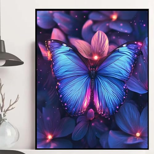Schmetterling Diamond Painting 60x80 cm, Blumen Diamond Painting Erwachsene Anfänger 5D DIY Runder Vollbohrer Diamanten Malerei Mosaik Bastelset Erwachsene für Zimmer Deko, Geschenke -hjw2508PT von HENJGWEG