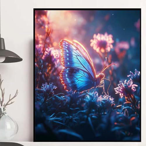 Schmetterling Diamond Painting 80x60cm, Blumen Diamond Painting Erwachsene Anfänger 5D DIY Runder Vollbohrer Diamanten Malerei Mosaik Bastelset Erwachsene für Zimmer Deko, Geschenke -hjw250899B13 von HENJGWEG