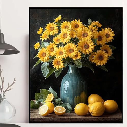 Sonnenblumen Diamond Painting 100x135 cm, Blumen Diamond Painting Erwachsene Anfänger 5D DIY Runder Vollbohrer Diamanten Malerei Mosaik Bastelset Erwachsene für Zimmer Deko, Geschenke -hjw2508R3 von HENJGWEG