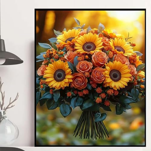 Sonnenblumen Diamond Painting 100x135cm, Blumen Diamond Painting Erwachsene Anfänger 5D DIY Runder Vollbohrer Diamanten Malerei Mosaik Bastelset Erwachsene für Zimmer Deko, Geschenke -hjw2508H8 von HENJGWEG