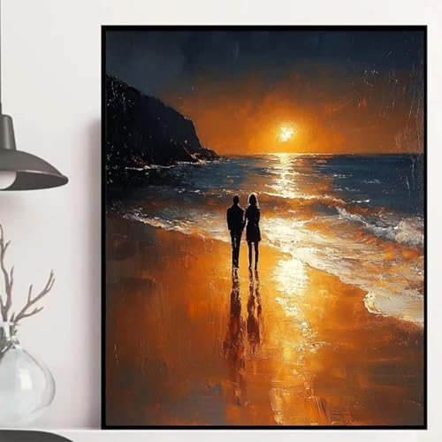 Sonnenuntergang Diamond Painting 100x135cm, Strand Diamond Painting Erwachsene Anfänger 5D DIY Runder Vollbohrer Diamanten Malerei Mosaik Bastelset Erwachsene für Zimmer Deko, Geschenke -hjw250844 von HENJGWEG