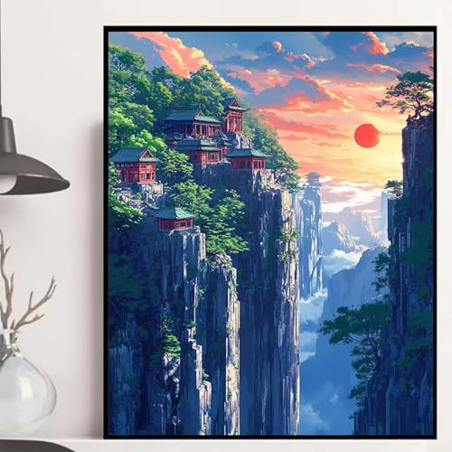 Sonnenuntergang Diamond Painting 135x100cm, Berg Diamond Painting Erwachsene Anfänger 5D DIY Runder Vollbohrer Diamanten Malerei Mosaik Bastelset Erwachsene für Zimmer Deko, Geschenke -hjw250873 von HENJGWEG