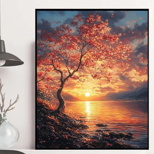 Sonnenuntergang Diamond Painting 90×120cm, Kirschblüten Diamond Painting Erwachsene Anfänger 5D DIY Runder Vollbohrer Diamanten Malerei Mosaik Bastelset Erwachsene für Zimmer Deko -hjw2508098ST von HENJGWEG