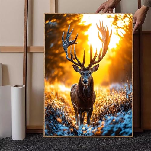 Tier Diamond Painting XXL 60x80 cm, Crystal Art Reh Diamond Painting Erwachsene 5D DIY Mosaikherstellung Stickerei Kreuzstich Malerei Kits für Zimmer Deko Wohnzimmer, Geschenke für Frauen -h251E6 von HENJGWEG