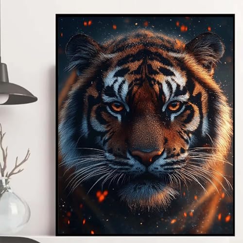 Tiger Diamond Painting 60x80 cm, Tier Diamond Painting Erwachsene Anfänger 5D DIY Runder Vollbohrer Diamanten Malerei Mosaik Bastelset Erwachsene für Zimmer Deko, Geschenke für Frauen -hjw2508F8 von HENJGWEG