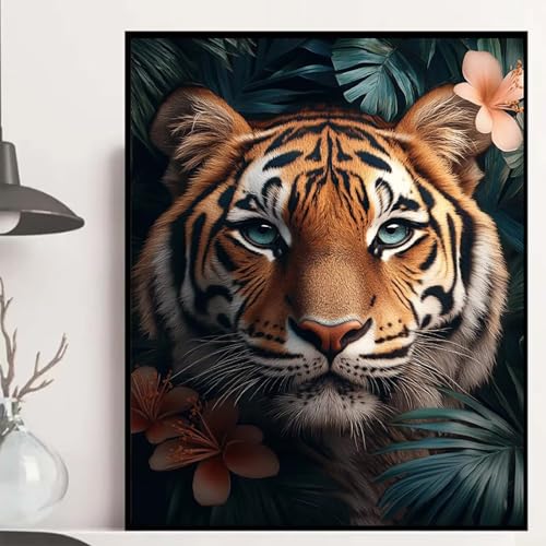 Tiger Diamond Painting 60x80cm, Tier Diamond Painting Erwachsene Anfänger 5D DIY Runder Vollbohrer Diamanten Malerei Mosaik Bastelset Erwachsene für Zimmer Deko, Geschenke für Frauen -hjw2508W3 von HENJGWEG