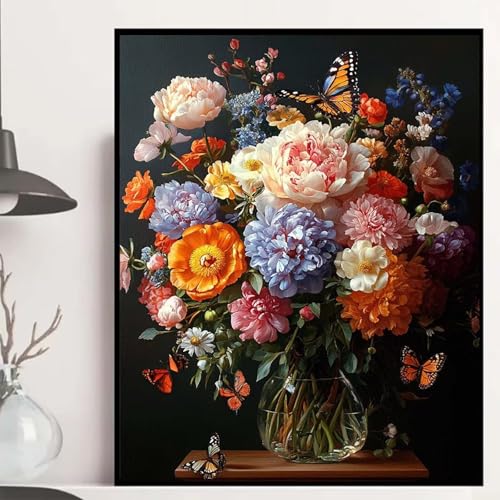 Vase Diamond Painting 30x40 cm, Blumen Diamond Painting Erwachsene Anfänger 5D DIY Runder Vollbohrer Diamanten Malerei Mosaik Bastelset Erwachsene für Zimmer Deko, Geschenke für Frauen -hjw2508PK von HENJGWEG