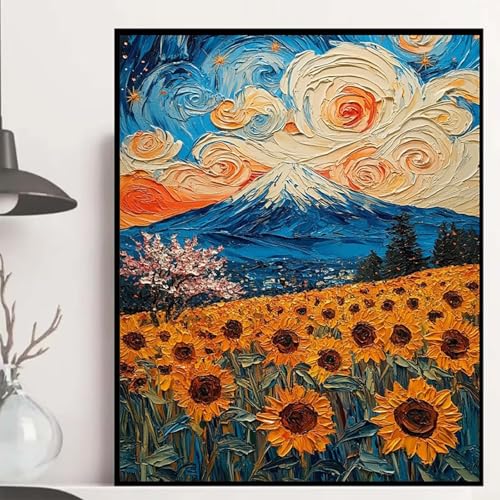 Vulkan Fuji Diamond Painting 80x60cm, Sonnenblumen Diamond Painting Erwachsene Anfänger 5D DIY Runder Vollbohrer Diamanten Malerei Mosaik Bastelset Erwachsene für Zimmer Deko, Geschenke -hjw25088L von HENJGWEG