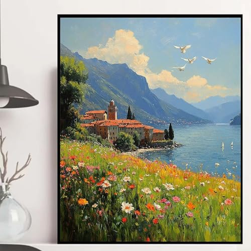 Wiese Diamond Painting 60x80 cm, Meer Diamond Painting Erwachsene Anfänger 5D DIY Runder Vollbohrer Diamanten Malerei Mosaik Bastelset Erwachsene für Zimmer Deko, Geschenke für Frauen -hjw2508XG von HENJGWEG