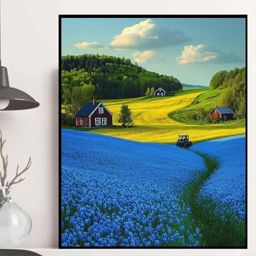 Wiese Diamond Painting 90×120cm, Bauernhof Diamond Painting Erwachsene Anfänger 5D DIY Runder Vollbohrer Diamanten Malerei Mosaik Bastelset Erwachsene für Zimmer Deko, Geschenke für Frauen -hjw2508VQ von HENJGWEG