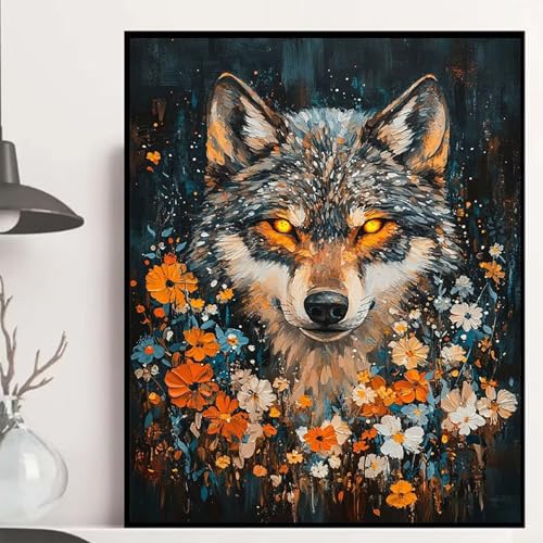 Wolf Diamond Painting 50x70 cm, Chrysantheme Diamond Painting Erwachsene Anfänger 5D DIY Runder Vollbohrer Diamanten Malerei Mosaik Bastelset Erwachsene für Zimmer Deko, Geschenke -hjw2508IY54L von HENJGWEG