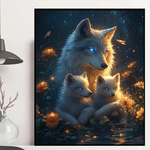 Wolf Diamond Painting 60x80cm, Tier Diamond Painting Erwachsene Anfänger 5D DIY Runder Vollbohrer Diamanten Malerei Mosaik Bastelset Erwachsene für Zimmer Deko, Geschenke für Frauen -hjw25084P073 von HENJGWEG