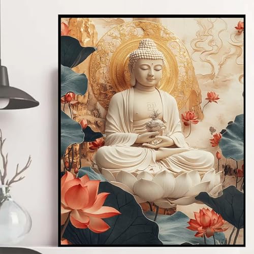Zen Diamond Painting 60x80 cm, Lotus Diamond Painting Erwachsene Anfänger 5D DIY Runder Vollbohrer Diamanten Malerei Mosaik Bastelset Erwachsene für Zimmer Deko, Geschenke für Frauen -hjw25083A von HENJGWEG