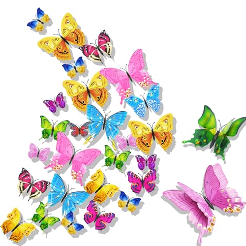 3D Schmetterlinge Wanddeko Schmetterling Deko Wandaufkleber Schmetterlinge Butterfly Wandtattoo Dekoration Abnehmbare Wandaufkleber Heimdeko Kinderzimmer Schlafzimmer Deko colorful-2 von HENOUXIANG