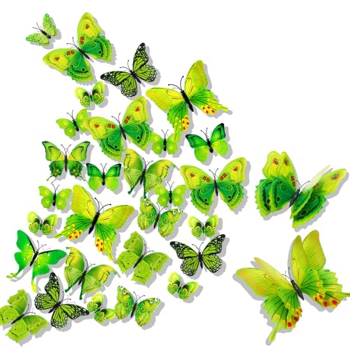 3D Schmetterlinge Wanddeko Schmetterling Wandaufkleber Schmetterlinge Wandtattoo Butterfly Dekoration Abnehmbare Wandaufkleber Heimdeko Kinderzimmer Schlafzimmer Deko Grün von HENOUXIANG