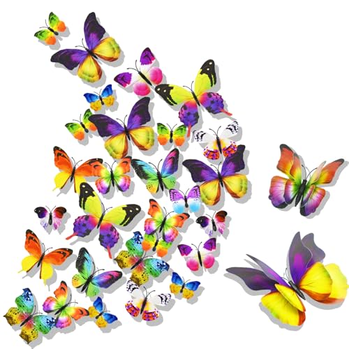 3D Schmetterlinge Wanddeko Wandaufkleber Schmetterlinge Deko Wandtattoo Butterfly Dekoration Abnehmbare Wandaufkleber Heimdeko Kinderzimmer Schlafzimmer Deko colorful-1 von HENOUXIANG