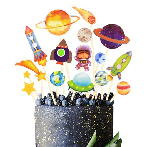 Weltraum Astronauten Tortendeko Geburtstag Planeten Torte Deko Weltraumthema Kind Astronauten Raketen Planet Kuchenaufsätze Gute zum Geburtstag Cupcake-Aufsätze für Jungen Kinder von HENOUXIANG
