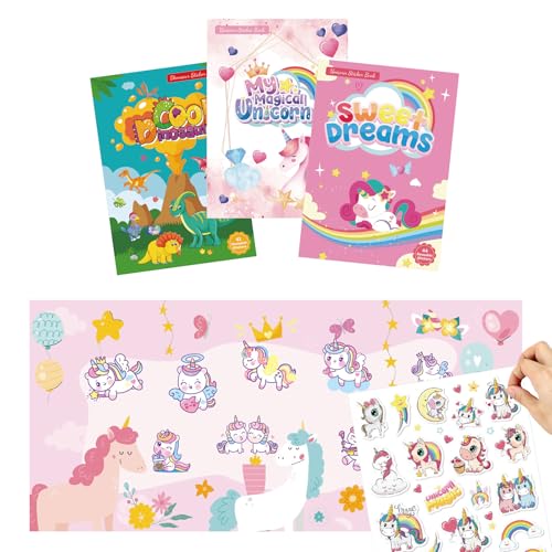 3 Stück Wasserdichte Stickerbuch, Wiederverwendbare Sticker, Vielzahl von Sticker Tiere, Aufkleber Kinder, Leichte Abzieh und Klebehaftung auf Glatten Oberflächen (B) von HEOUCH