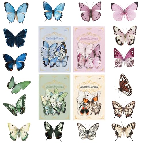 HEOUCH 160 Stück Schmetterlings-Aufkleber-Set, Mit 4 Themen Aufkleber Schmetterling, Wasserfest Schmetterlinge Deko, Glänzend, Transparent, Geeignet von Büchern, Grußkarten, Scrapbooking-Zubehör von HEOUCH