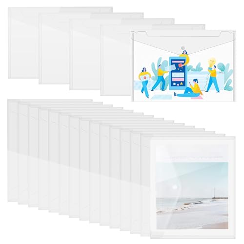HEOUCH 20 Stück Hochwertige Dokumententasche, Schnappverschluss Klarsichthüllen A4 A5, Sdokumententasche A4 Druckknopf, Ideal für die Aufbewahrung Von Bleistiften, Fotos, Quittungen, Dokumenten Usw von HEOUCH