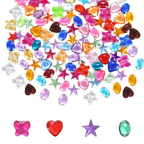 HEOUCH 200 Stück Glitzersteine Bunt, Glitzersteine zum Basteln, Klare Acryl Glitzer Steine, Geklebt Flaches Bastelkristallmaterial, Geeignet für Kinderbasteleien, DIY-Malerei Kreationen von HEOUCH