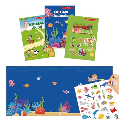 3 Stück Wasserdichte Stickerbuch, Wiederverwendbare Sticker, Vielzahl von Sticker Tiere, Aufkleber Kinder, Leichte Abzieh und Klebehaftung auf Glatten Oberflächen (A) 3 Stück Wasserdichte Stickerbuch, Wiederverwendbare Sticker, Vielzahl von Sticker Tiere, Aufkleber Kinder, Leichte Abzieh und Klebehaftung auf Glatten Oberflächen (A) von HEOUCH