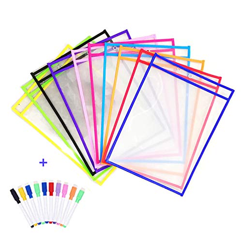 Dry Erase Taschen, 10 Stück Wiederverwendbare Trocken Abwischbare Taschen,Arbeit Erase Schreibwaren Lieferungen für Büro und Schule,35.5×25.5 cm von HEPAZ