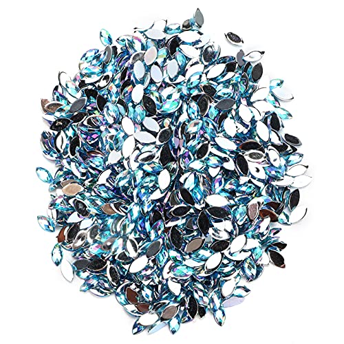 1000 Stück Kristall-Strasssteine, Perlen in Pferdeaugenform, Acryl-Strasssteine ​​in Pferdeaugenform für Kleidung, Taschen, Schuhe, Großhandel, Scrapbooking (06 Lake Blue AB) von HERCHR