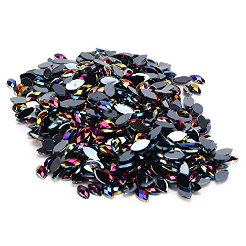 1000 Stück Kristall-Strasssteine, Perlen in Pferdeaugenform, Acryl-Strasssteine ​​in Pferdeaugenform für Kleidung, Taschen, Schuhe, Großhandel, Scrapbooking (09 Black AB) von HERCHR