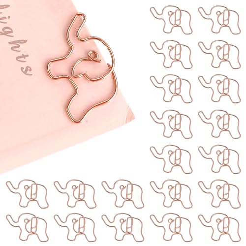20 Stück Büroklammer Motiv Elefant, Büroklammern in Tierform, Als Deko Oder Lesezeichen, Paper Clips, Metal Colourful Animal Design Paper Clips, Cartoon Bookmarks for Office, School, Notebook von HERCHR