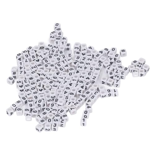 300 Stück Weiße Acryl-Zahlenperlen, Kunststoff-Würfelform, Lose Perlen, Zahlenperlen Für Armbänder, 7 X 7 Mm Zahlenperlen Für Die Schmuckherstellung von HERCHR