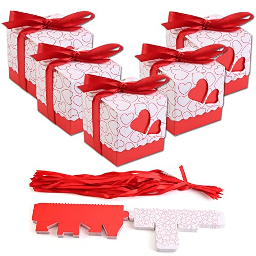 50 Stück quadratische Party-Geschenkboxen, Herz-Geschenk-Pralinenboxen Behandeln Sie die Geschenkbox mit einem Band für die Hochzeitsfeier zum Geburtstag[Rotes Herz] von HERCHR