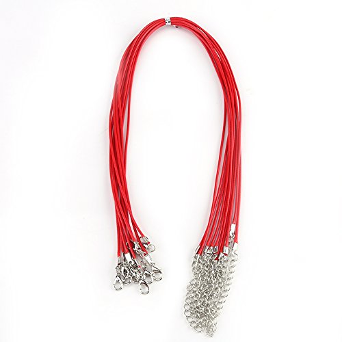 HERCHR 10 Stück Wachsschnur Halsketten, Kunstleder geflochtenes Seil mit Karabinerverschluss Gewachste Schnur für die Schmuckherstellung(rot) von HERCHR