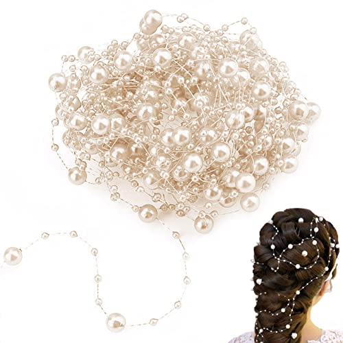 HERCHR 10M Perlengirlande Künstliche Perlen, Perlenband Perlenkette Deko, Perlenschnur Weihnachtskette Weihnachten Advent Garland-Blumen, Hochzeitsfeier Dekoration(Beige) von HERCHR