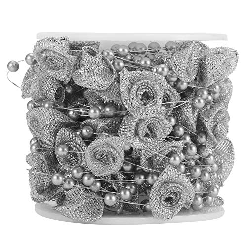 HERCHR 10m Bandbesatz Seil Perlenketten Ketten Band Rose Blumenfaden Perlen für Girlande DIY Handwerk und Party Hochzeit Dekorationen(Silber) von HERCHR
