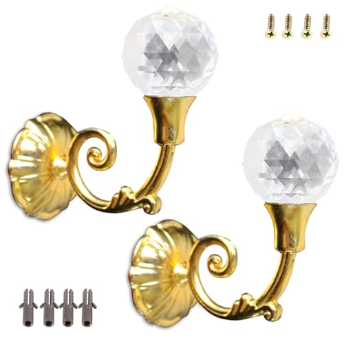 2 Pack Vorhang Raffhalter Kristall GardinenhalterVorhang Holdbacks Metall Raffhalters, kleinen Vorhanghalterungen, Kristall Vorhanghalter, Vorhang Raffhalter Haken Holdbacks Mit Schraube von HERCHR